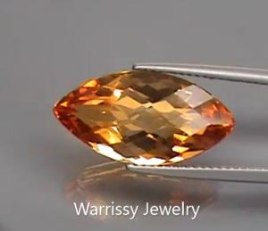 พลอยซิทริน แท้ ธรรมชาติ Natural Yellow Citrine7.39Ct. Brazil Marquise Checkerboard Full Fire!