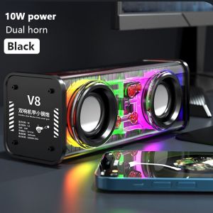 Speaker Bluetooth Transparan V8 LED dengan RGB Light Dual Speaker Extra Bass Support Micro SD Port