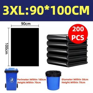 200Pcs Thickened Garbage Bags BlackTrash Bag (S/M/L/XL/XXL/3XL)Durable & Tear-Resistant Plastic Bags Trash Bag Makapal Garbage Bag Thick Black Garbage Bag Strong Plastic Bag Garbage Bags