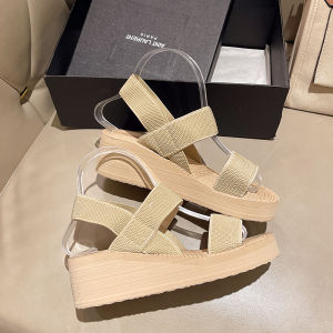 [Free Shipping] Beach Ins Slippers For Women Summer Outdoor Casual Sandals Thick-Soled Mid-High Heel Non-Slip Elastic Wear-Resistant Beach Shoes