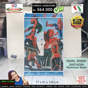 Distrindo - Lemari Pakaian Anak Kayu Spiderman Transformers Mewah Murah Gantungan dan Engsel BESI