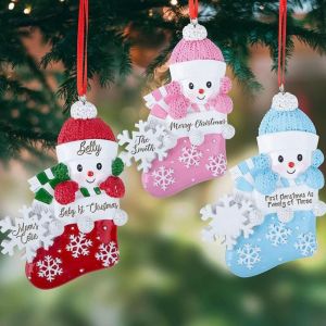 MUKANG Cartoon Babys First Christmas Ornament Decorative DIY Name Pendants Christmas Sock Pendant Snowman Hanging Ornaments Resin Baby Snowman Sock Ornament New Year
