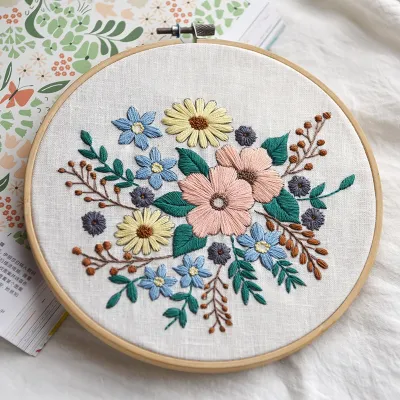 Embroidery Kit DIY Fabric Embroidery Kit Set Beginner Flowers and Grass Handmade Sewing Home Decoration DIY