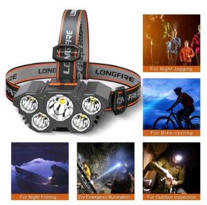 T21 head lamp Five heads Ultra Bright Headlamps USB Rechargeable fishing Headlight Outdoor Camping