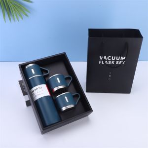 แก้วเก็บความเย็น กระบอกน้ำสูญญากาศ เก็บอุณหภูมิร้อน/เย็น ขนาด 500ML แบบเซ็ท พร้อมแก้วสแตนเลส3ใบ VACUUM FLASK SET