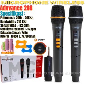 Advance MIC-208 Profesional 2 Mic Wireless Microphone Karoke Mic Duet - Mic Double Karaoke ADVANCE 208 Microphone Wireless Profesional