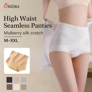 【SINGABRALETTE】Ice Silk High Waisted Panties Anti-Bacterial Mulberry Silk Seamless Invisible Non-Marking Hip Lift Underwear高腰無痕內褲