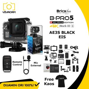 BRICA  Action Camera - Action Kamera - Sport Action Camera - Brica Bpro5 Alpha Edition Mark III S Black EIS - AE3S - Remote Control - Mic Eskternal - Free T-Shirt