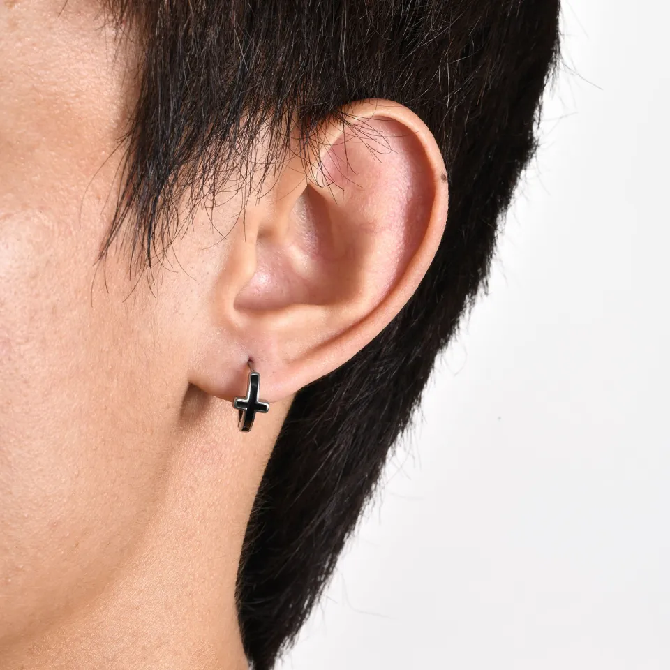 Ear Piercing Black Cross Earring Stud 2Pieces Cross Hoop Earrings