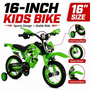 JF 4‑7Y Kids Motorcycle Bicycle 12/16 Inch Training Wheels + Kettle for Boys Girls