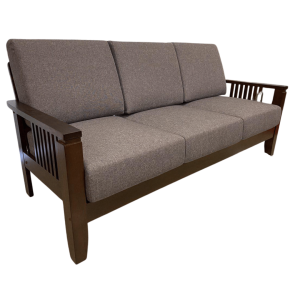 ( FREE SHIPPING ) Erica Wooden Sofa Set Fabric High Quality / Full Solid Wood / Retro / Brown Colour / Mid-Century Design