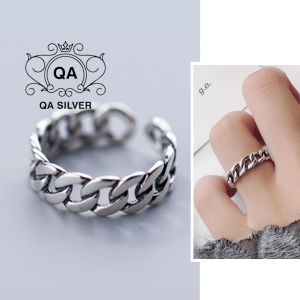 Nhẫn bạc thái 925 mắt xích hở điều chỉnh nam nữ phong cách S925 RETRO QA SILVER Ring RI200404