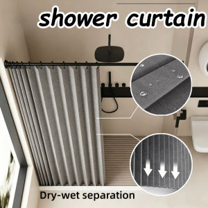 Shower Curtain Pleated Design Waterproof Fabric Liner Mold Resistant Bathroom Dry Wet Separation