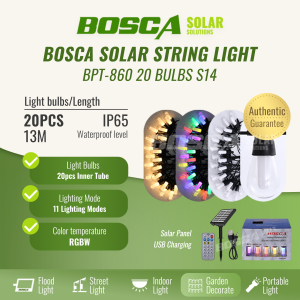 BOSCA String Light S14 Solar RGBW 20 bulbs 13 meters IP65 Outdoor Waterproof Inner tube Remote control Christmas lights Atmosphere holiday New Year light BPT-860