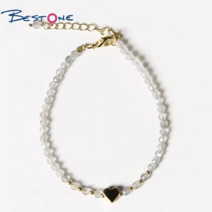 SG Local Bestone Metal Heart Hot Sale 3mm Pink Opal Beads Stone Bracelet