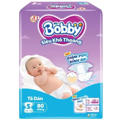 [MẪU MỚI] Tã Dán Bobby Siêu Khô Thoáng Lõi Nén Cotton-Soft Size S80 Miếng Cho Bé Từ 4 Đến 7 Kg - Kho Bỉm Thanh Ngân