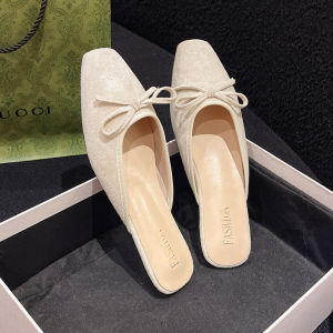 [Free Shipping] WomenS Flat-Toed Mules 2025 Spring/Summer New Casual Versatile Retro Bowknot Slip-On Mule Sandals