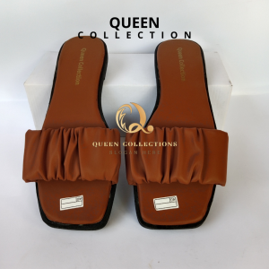 QUEEN - Sandal slop teplek wanita flat kerut Violet