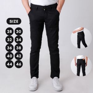 Celana Panjang Chino Pria Distro Bandung Hitam Cino Cowok Dewasa Slimfit Ukuran Jumbo Bigsize