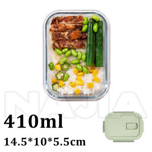 NAJIA Glass Lunch Box Leak Proof Microwave Safe Lunch Bento Box With Lid 3 Dividers Food Keeper Crisper