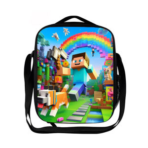 Mine craft printed lunch bag MC shoulder bag childrens lunch bag cartoon messenger bag shoulder bag for childrens back-to-school gift