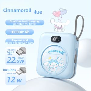 【CCC certification】Sanrio 10000 mAh Power Bank with Cable Pocket Power Bank 22.5W Fast Charging LED Power Bank 3C