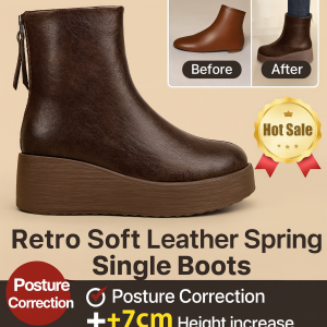 【Height Increasing Ankle Boots】Womens Leather Martin Boots Autumn Winter Fashion Shoes Thick Sole Mid-Calf Boots