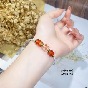 Vòng tay đá phong thuỷ ngũ điếu mix với charm cỏ 4 lá bọc bạc cao cấp ST0340