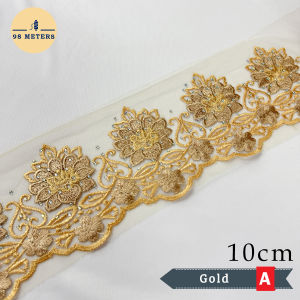 Border Lace Bunga 17&10 CM untuk Baju Kurung dengan Batu Manik - Kain Renda Border Baju Lacey - Fabrics