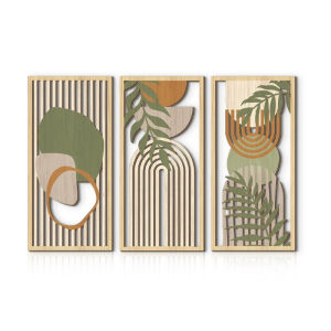 Allieuka Wooden Boho Rustic Retro Hollow Leaf Pattern Hanging Wall Art Decor Set For Bedroom