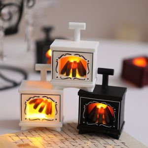VOIDFARE Retro Mini LED Fireplace Lamp Flameless Creative LED Fireplace Model DIY Accessories European Style Glowing Stove Model Christmas Halloween Decor