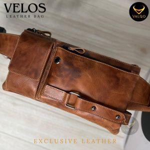[VALQO] Tas VELOS Kulit Sapi Waist Bag Tas Dada Sling Bag Pinggang Cowok Pria Crazy Horse CH Buaya