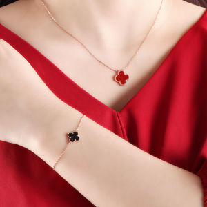 Good 999 Fashionable 18K Titanium Steel Rose Gold Retro Lovely Sweet Clover Beaded Bracelet for Women B3007-B3082