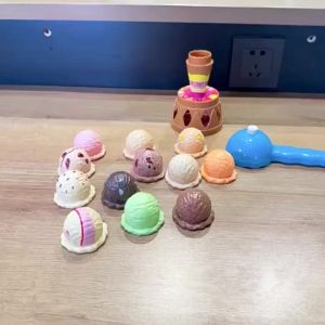 Pretend Play Kitchen Playset with Stackable Ice Cream Educational Toy Gift for Kids Birthdays