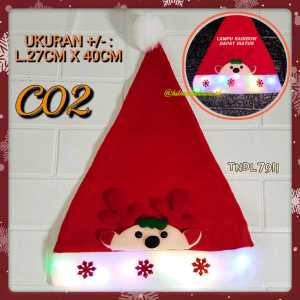 TOPI NATAL LED TIMBUL 3D IMPORT PREMIUM / TOPI NATAL DEWASA BORDIR BLINK-BLINK / TOPI NATAL DEWASA MOTIF SANTA CLAUS SNOWMAN / TNDL9610