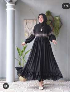 Dress Pesta Terbaru Murah Elegan Mewah Kekinian Gamis Ceruty Motif Polos Model Renda Naila