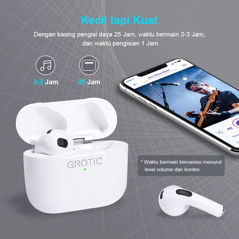 GROTIC Earphone Headset Bluetooth True Wireless Stereo Semi-In-Ear