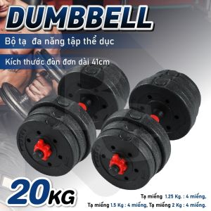 BG Bộ tạ tay đa năng cao cấp PVC 20KG - đỏ dễ dàng tháo lắp bọc nhựa đen