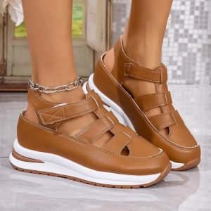 [Free Shipping] New Plus-Size Wedge Sandals For Women Featuring A Closed-Toe Design Breathable Mesh And A Thick Platform Sole With Velcro Straps