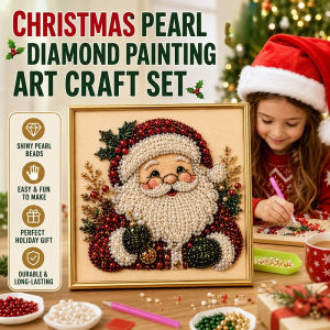 DIY Christmas Pearl Diamond Painting Set with Frame Bead Rhinestone Art Craft Set Decor Holiday Gift