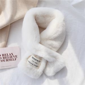 NEXTYOO Solid Color Cross Scarf Thickened Soft Neckerchief Wrap Winter Warm Plush Faux Rabbit Fur Scarf Autumn Winter