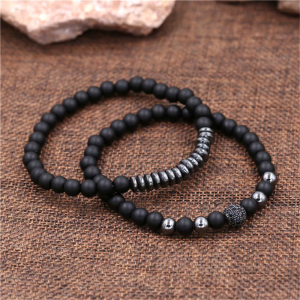 3PCS/Set Bracelets Men Black Natural Stone Bracelets Set Adjustable Bangles for Boy Men Birthday Gifts Zircon Accessory