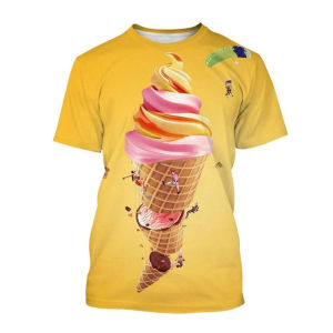 [Local Stock] VCC 3D Printed Ice Cream T-Shirt For Men Chocolate Dessert Pattern Tees Summer Casual Loose O-Neck Short Sleeve Tops Kids Tee Shirts