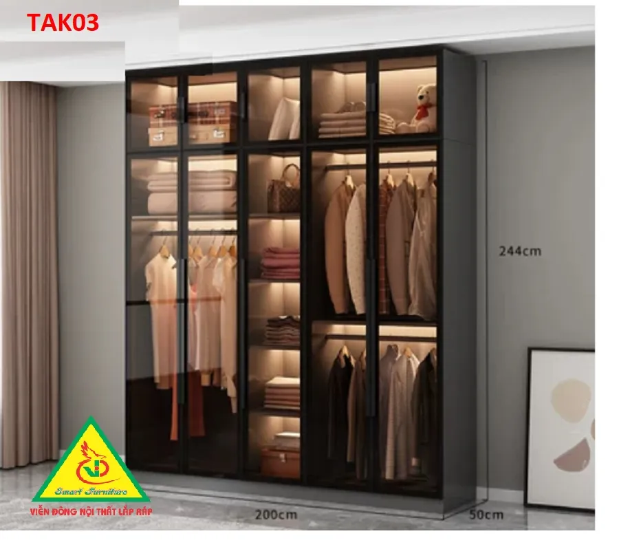 Tủ quần áo gỗ MDF cánh kính cường lực khung nhôm TAK01 - Nội thất ...