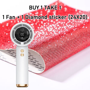 100-speed high-speed rechargeable handheld mini fan + DIY diamond sticker fan protective cover combination | N68