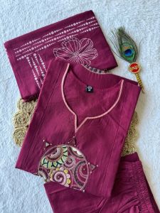 [PRE ORDER : 10 DAYS] Women’s Burgundy Pure Cotton Embroidery Suit with Mul Cotton Dupatta - 3 Piece Set _FRK_ 405(M-XXL)
