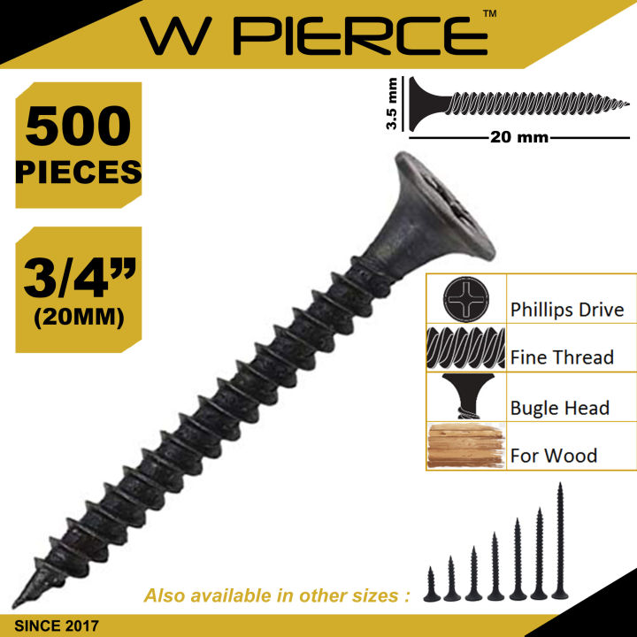 500 Pcs Black Screw (WOOD) 6 X 20MM (3/4”),6 X 25MM (1”),6 X 32MM (1-1/ ...