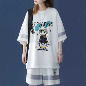 เสื้อยืดวาฟเฟิลสำหรับผู้ชายและผู้หญิงกางเกงขาสั้นแขนสั้นแบรนด์อินเทรนด์ฤดูร้อนชุดกีฬาลำลองชุดเยาวชนใหม่ปี 2023