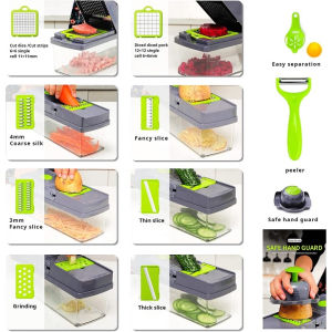 Dụng cụ cắt rau củ đa năng 12 món có nắp giúp băm nhỏ thực phẩm nhanh chóng tạo món ăn hạt lựu hoàn hảo