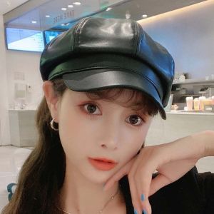 CHAOSON สีทึบทึบ สำหรับผู้หญิง สไตล์ปานามา จิตรกรนักวาดภาพ หมวกเบเร่ต์สตรี หมวกทรงแปดเหลี่ยมสำหรับผู้หญิง หมวกเด็กขายหนังสือพิมพ์ หมวกเบสบอลหมวก หมวกหนังผู้หญิง